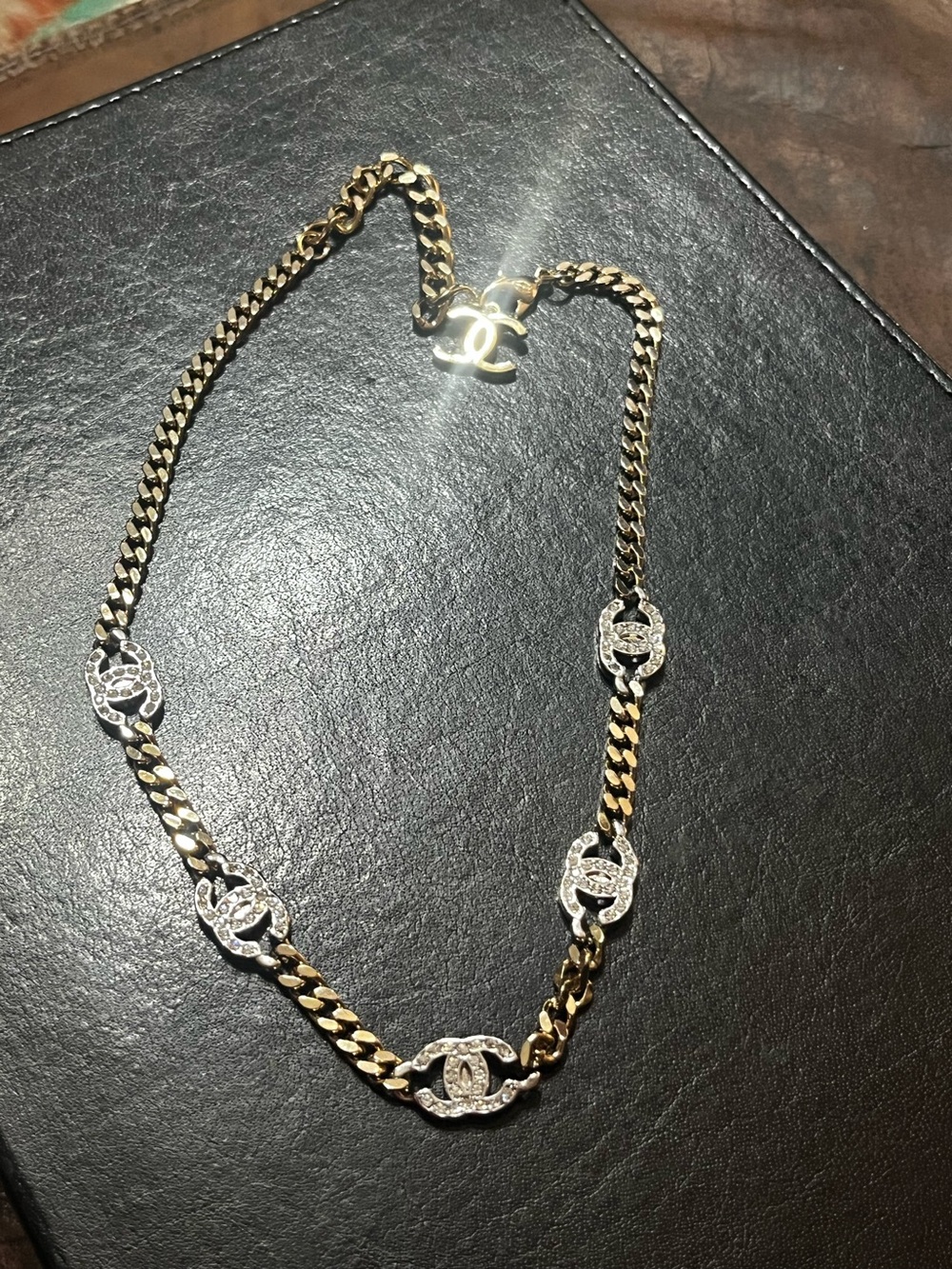 Double C Designer Cuban Link Gold Tone Letter Logo Necklace